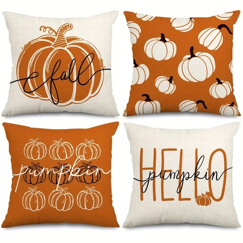 Thanksgiving Pumpkin Linen Pillow Covers Autumn Cushion Case For Living Room Sofa Decor Fall Theme Orange Beige Pillowcase Set