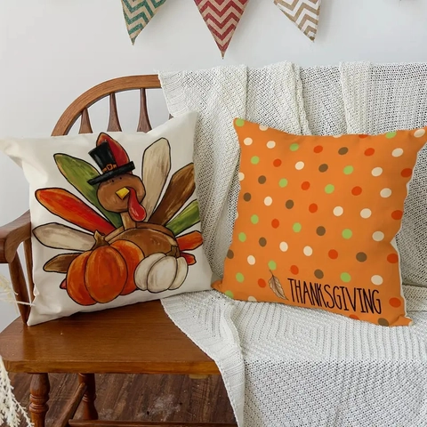 Thanksgiving Pumpkin Turkey Sunflower Linen Patterned Decorative Cushion Covers For Autumn Harvest Holiday Home Decor