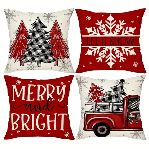 Weihnachts-Kissenbezüge Aus Kurzplüsch Mit Festlichem Roten Truck Rentier Weihnachtsbaum Muster Winter Deko