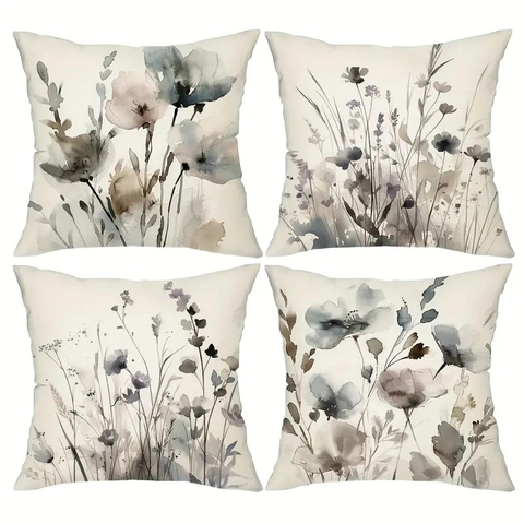 Bohemian Mohnblume Dekorative Kissenbezüge Aquarell Floral Leinenmischung Quadratische Kissenhülle Für Sofa Schlafzimmer Zuhause