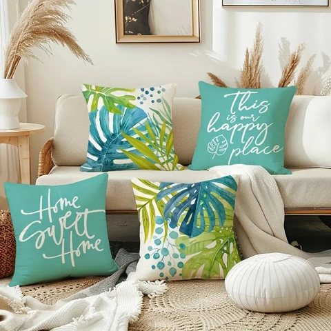 Tropische Pflanze Und Home Zitat Dekorative Kissenbezüge Leinenmischung Monstera Palmblatt Kissenbezüge Für Sofa Wohnzimmer Deko