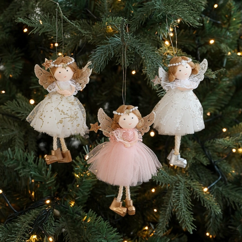Pendentif Ange De Noël Poupée Fée En Peluche Décoration À Suspendre Avec Jupe En Tulle Ailes Scintillantes Pour Arbre