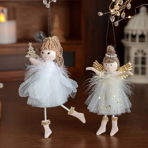 Plüsch Engel Mädchen Weihnachtsbaumschmuck Mit Feder Netzgarn Rock Pailletten Weihnachtsbaum Dekoration Heimdeko