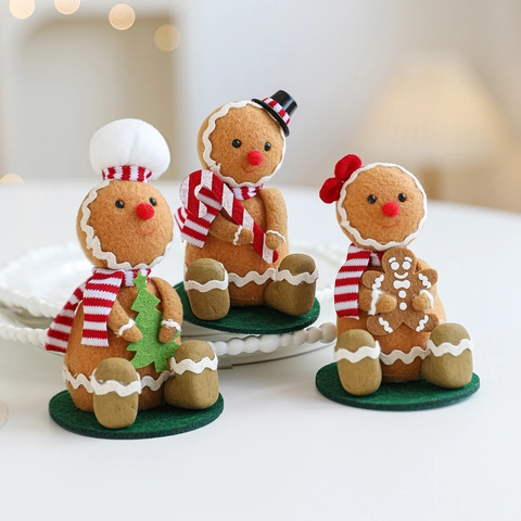Christmas Gingerbread Man Felt Desktop Ornaments Plush Doll With Chef Hat Candy Cane Christmas Tree Party Decor Gift