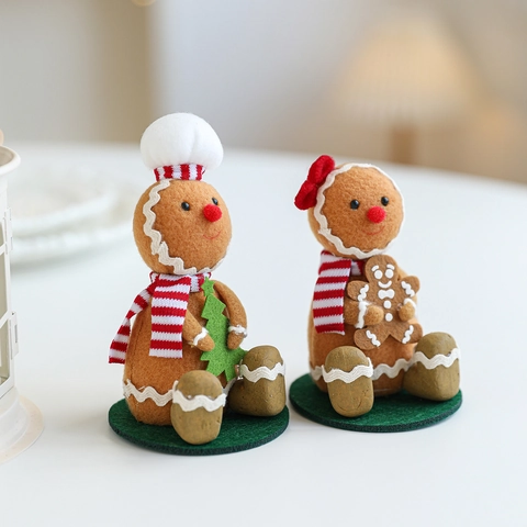 Christmas Gingerbread Man Felt Desktop Ornaments Plush Doll With Chef Hat Candy Cane Christmas Tree Party Decor Gift