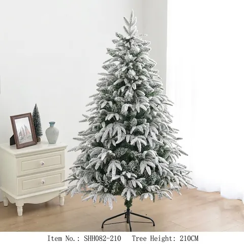 Artificial Flocked Christmas Tree With Snow Pinecones Red Berries Metal Stand Large Xmas Tree For Holiday Home Mall Decoration