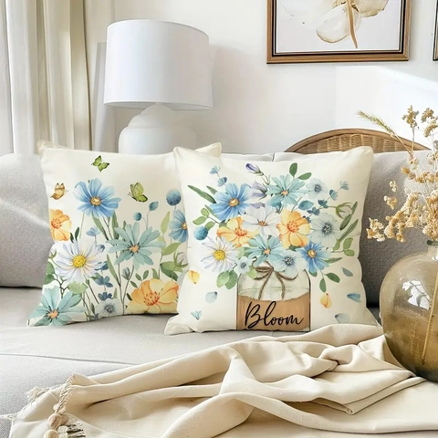 Dekorative Kissenbezüge Leinen Gänseblümchen Buchstabendruck Quadratische Kissenhüllen Für Sofa Wohnzimmer Deko