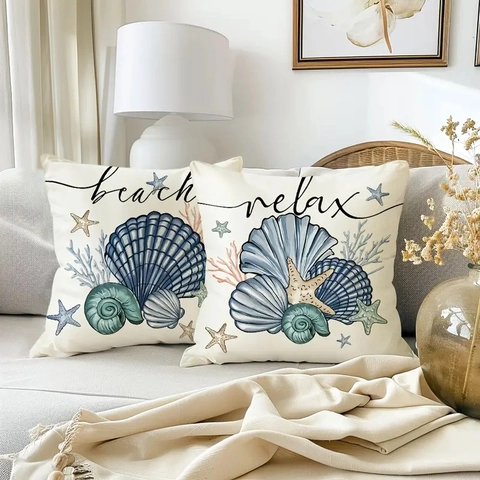 Kussenhoezen Met Kust Oceaan Thema Linnenmix Schelp Zeester Marine Leven Afdruk Vierkant Huis Sofa Decoratie