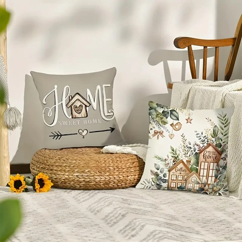 Decorative Cushion Covers Farmhouse Linen Printed Square Pillowcases Rustic Home Decor Living Room Sofa