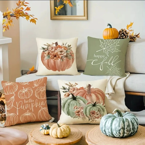 Herbst Thanksgiving Kissenbezüge Leinenmischung Kürbis Ahornblatt Happy Fall Farmhouse Home Decor Hülle