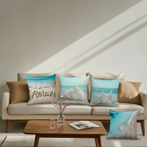 Ocean Theme Throw Pillow Covers Short Plush Shell Starfish Relax Print Beach Style Decorative For Sofa Couch Home