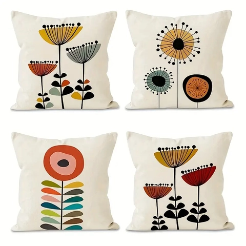 Abstract Floral Geometric Linen Cushion Covers Mid-Century Modern Nordic Style Decorative Pillowcases Living Room Sofa Decor