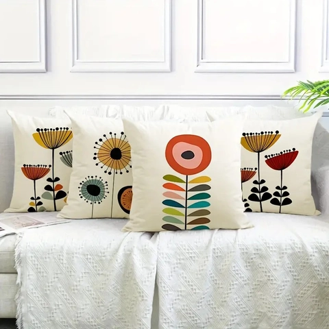 Abstract Floral Geometric Linen Cushion Covers Mid-Century Modern Nordic Style Decorative Pillowcases Living Room Sofa Decor
