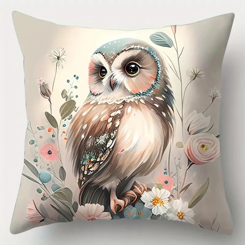 Dekorative Kissenbezüge Pfirsichhaut Polyester Aquarell Eule Blumendruck Kissenhüllen Für Sofa Schlafzimmer Dekor