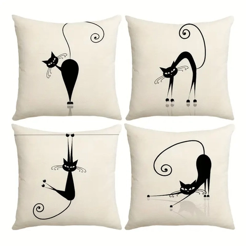 Fundas De Cojín Con Patrón De Gato Negro Lino Estilo Bohemio Minimalista Fundas Decorativas Para Sofá Dormitorio Sala