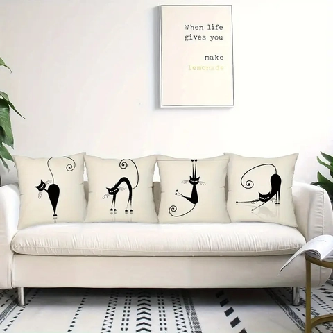Fundas De Cojín Con Patrón De Gato Negro Lino Estilo Bohemio Minimalista Fundas Decorativas Para Sofá Dormitorio Sala
