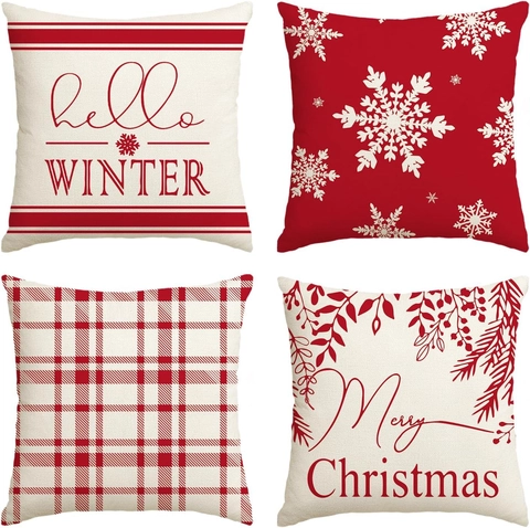 Weihnachten Kissenbezüge Set Leinen Schneeflocke Karo Digitaldruck Dekorative Kissenhüllen Für Sofa Couch Home Deko Geschenke