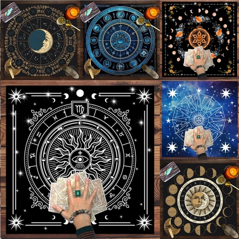 Mystical Square Flannel Tarot Altar Cloth Moon Phase Zodiac Constellation Mandala Butterfly Divination Tablecloth Ritual Mat Home Decor