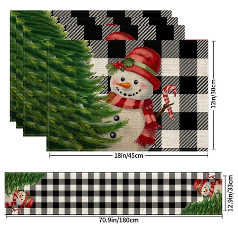 Camino De Mesa Y Manteles Individuales De Navidad Lino Impreso Resistente Al Calor Decoración De Comedor Fiesta Copo Nieve