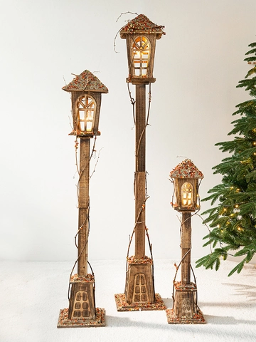 Christmas Vintage Wooden Luminous Snow House LED Church Street Lamp Windmill Scene Layout Holiday Party Home Tabletop Ornament