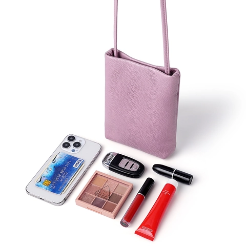 Borsa per Cellulare da Donna in Vera Pelle Minimalista Granulata in Pelle di Vacchetta Borsa a Tracolla Sottile Borsa a Spalla Mini Portafoglio