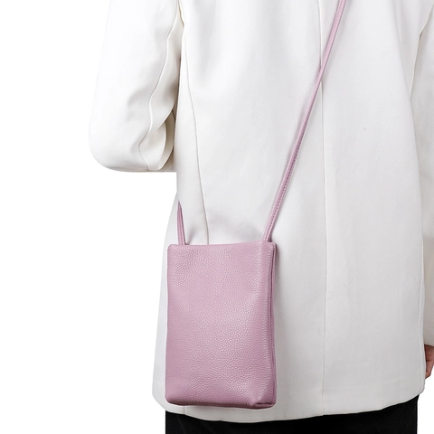 Borsa per Cellulare da Donna in Vera Pelle Minimalista Granulata in Pelle di Vacchetta Borsa a Tracolla Sottile Borsa a Spalla Mini Portafoglio