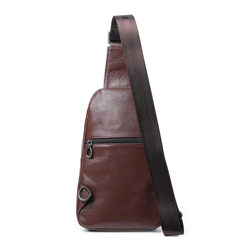 Herren Echtes Rindsleder Brusttasche Vintage Pflanzlich Gegerbt Umhängetasche Sling Tasche Mit Mehrschicht-Reißverschluss Verstellbarer Schultergurt Casual Business
