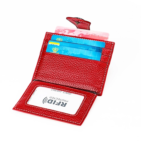 Portacarte in Vera Pelle Blocco RFID Con Fibbia a Rosa Vintage Grana Litchi Sottile Portafoglio Per Carte Di Credito Unisex