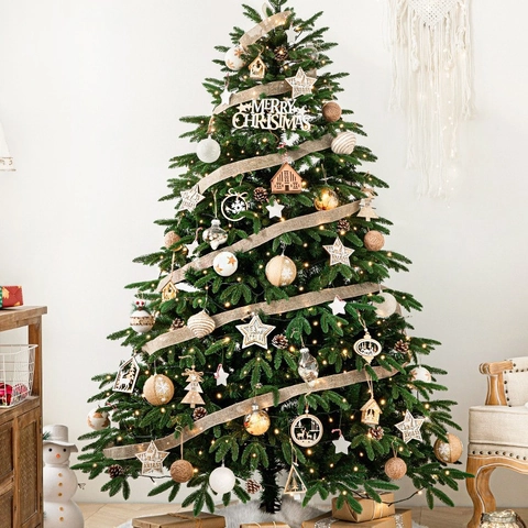 Artificial Christmas Tree With LED Light String Ornaments Tree Skirt Encrypted PE PVC Leaves Nordic Luxury Indoor Holiday Home Decor