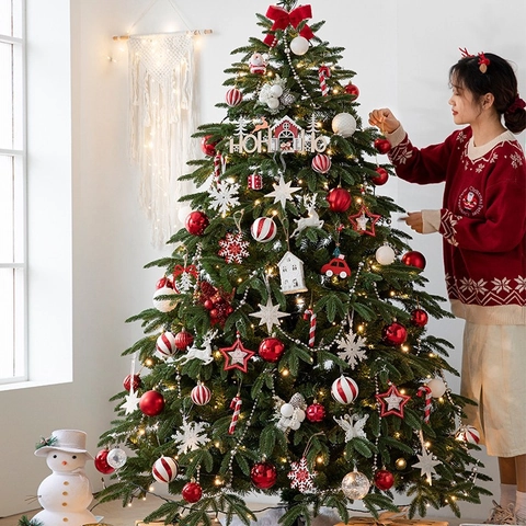 Artificial Christmas Tree With LED Light String Ornaments Tree Skirt Encrypted PE PVC Leaves Nordic Luxury Indoor Holiday Home Decor