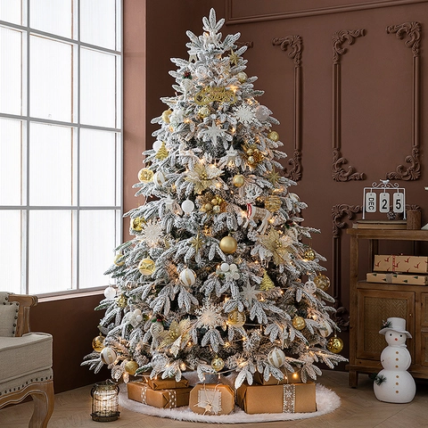 Albero Di Natale Innevato Artificiale Luci LED Ornamenti Gonna Per Albero Decorazione Per Interni Casa Bianco Caldo