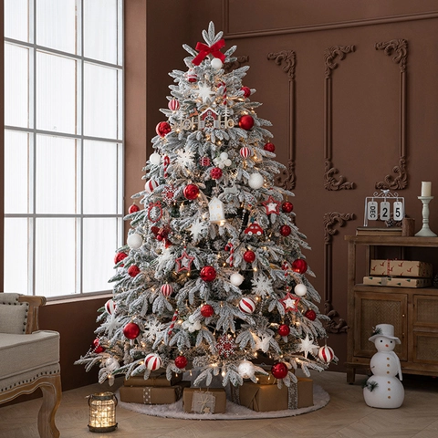 Albero Di Natale Innevato Artificiale Luci LED Ornamenti Gonna Per Albero Decorazione Per Interni Casa Bianco Caldo