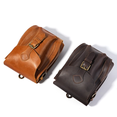Borsa a Tracolla Vintage in Pelle Crazy Horse da Uomo Marsupio in Vera Pelle di Vacchetta Tracolla Regolabile Piccola Borsa