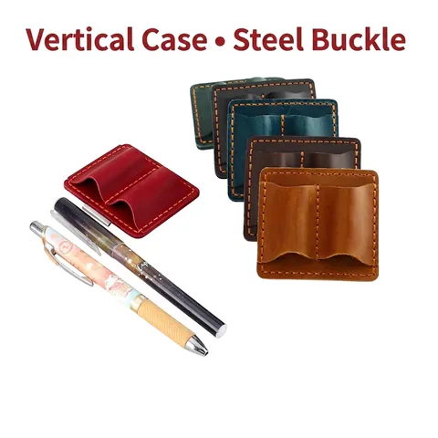 Custodia Porta Penne Doppia In Vera Pelle Vintage Con Clip In Acciaio Inossidabile Per Taccuino Ufficio Affari Professionale