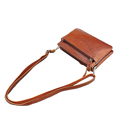 Echtes Rindsleder Umhängetasche Für Damen RFID Schutz Mehrlagiger Reißverschluss Litschitextur Handy Tasche Clutch Geschenk