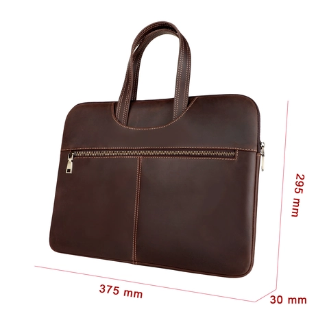 Borsa per Laptop in Vera Pelle Crazy Horse per MacBook Pro 15 Pollici Cartella Business Retrò Design Cucito Con Manico