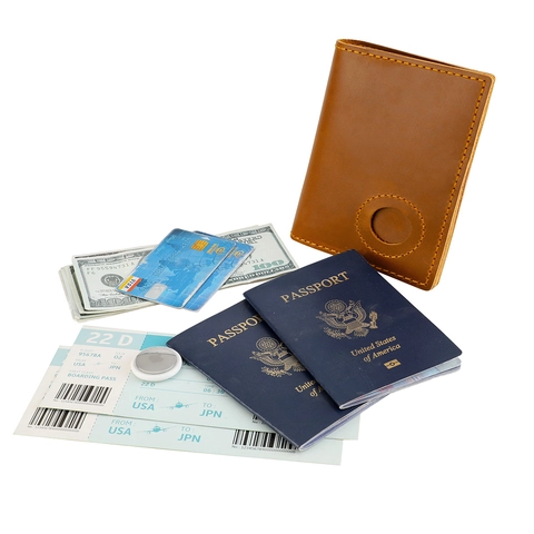 Porta Passaporto In Vera Pelle Con Alloggiamento AirTag Blocco RFID Portafoglio Da Viaggio Sottile Per Uomo Donna