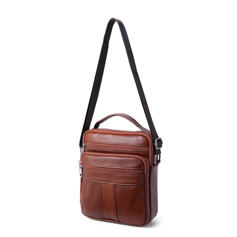 Borsa a Tracolla da Uomo in Pelle Bovina di Primo Fiore Trama Litchi Borsa da Lavoro Multi Tasca Grande Capacità