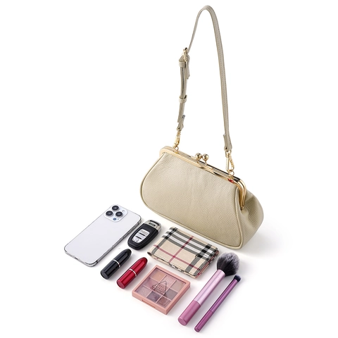 Vintage Echtes Rindsleder Klippverschluss Tasche Für Damen Retro Litschimuster Bügeltasche Umhängetasche Elegante Handtasche