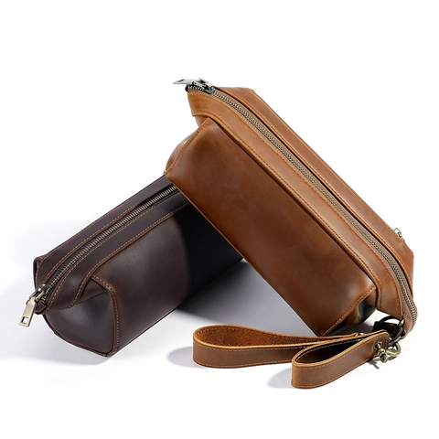 Herren Crazy Horse Leder Clutch Tasche Vintage Echtes Leder Handtasche Reise Aufbewahrungstasche Mit Abnehmbarer Handschlaufe Business Geldbörse