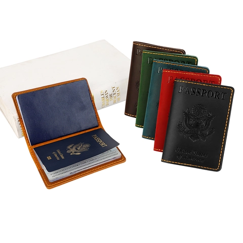 Reisepasshülle Echtleder RFID Schutz Reise Brieftasche Dokumententasche Geprägt Vintage Business