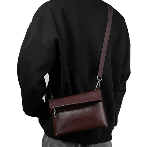 Sac Bandoulière Homme en Cuir Véritable Tannage Végétal Cuir de Vachette Sac à Épaule Business Casual Mini Messenger Bag Rétro Couleur Unie Sacoche pour Voyage Bureau