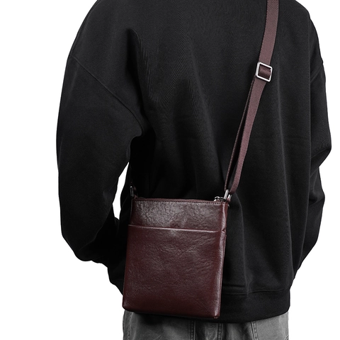 Men Crossbody Bag Genuine Leather Business Casual Multi Pocket Adjustable Strap Vintage Shoulder Purse