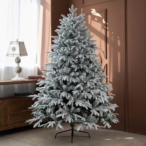 Nordic Flocked Christmas Tree Snow Effect Artificial Pine Heavy Duty Iron Stand For Festive Indoor Home Mall Office Decor