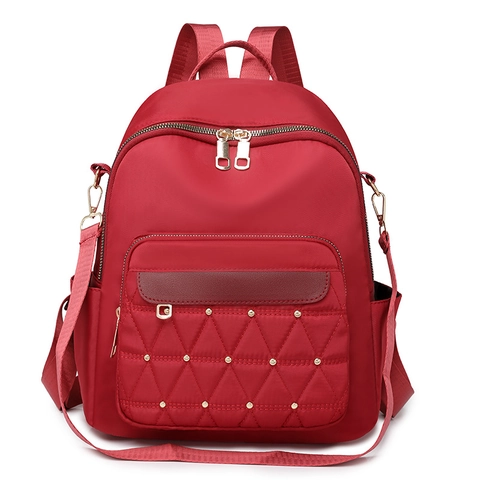Women Quilted Nylon Backpack Waterproof Large Capacity Travel Rucksack With Gold Rivets Fashion Casual Daypack