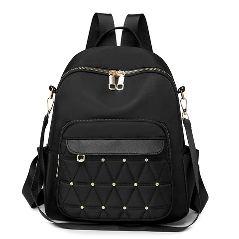 Women Quilted Nylon Backpack Waterproof Large Capacity Travel Rucksack With Gold Rivets Fashion Casual Daypack