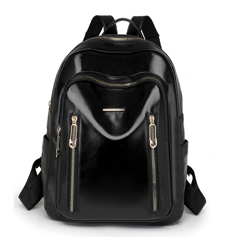 Women Backpack PU Leather Large Capacity Multi Zipper Waterproof Casual Retro Fashion Schoolbag Travel