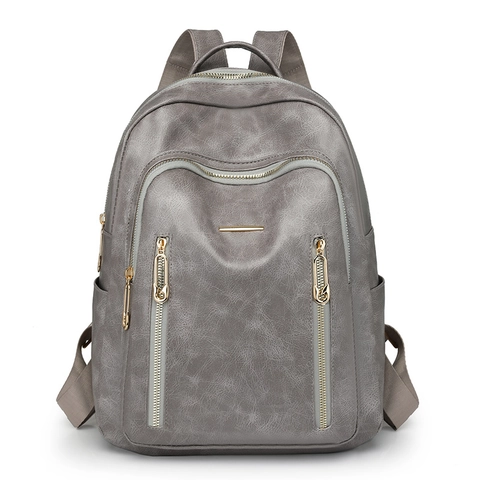 Women Backpack PU Leather Large Capacity Multi Zipper Waterproof Casual Retro Fashion Schoolbag Travel