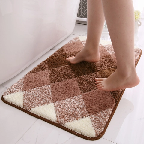 Modern Geometric Argyle Flocked Bathroom Rug Non-Slip Absorbent Bath Mat Soft Machine Washable Floor Carpet For Home Decor