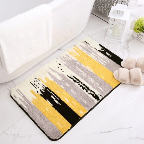 Moderne Abstrakte Gestreifte Beflockte Badematte Weich Saugfähig Rutschfest Bodenmatte Für Badezimmer Schlafzimmer Home Dekor